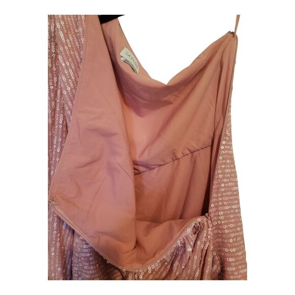 Saylor Nazila Blouson Sleeve pink Sequin Dress Small One Shoulder Chiffon Mini - Picture 6 of 16